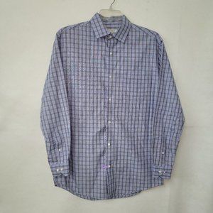 Robert Barakett Shirt Mens 16x34-35 Blue/Grey Plaid Long Sleeve Dress Shirt